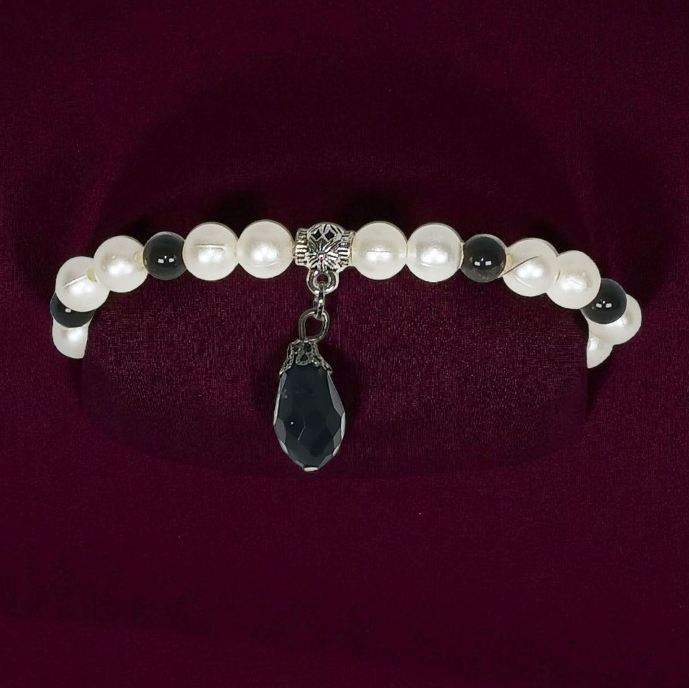 Pearl & Silver Sheen Obsidian Mala Y2K New Age Grunge Soft Goth Romantic Gothic